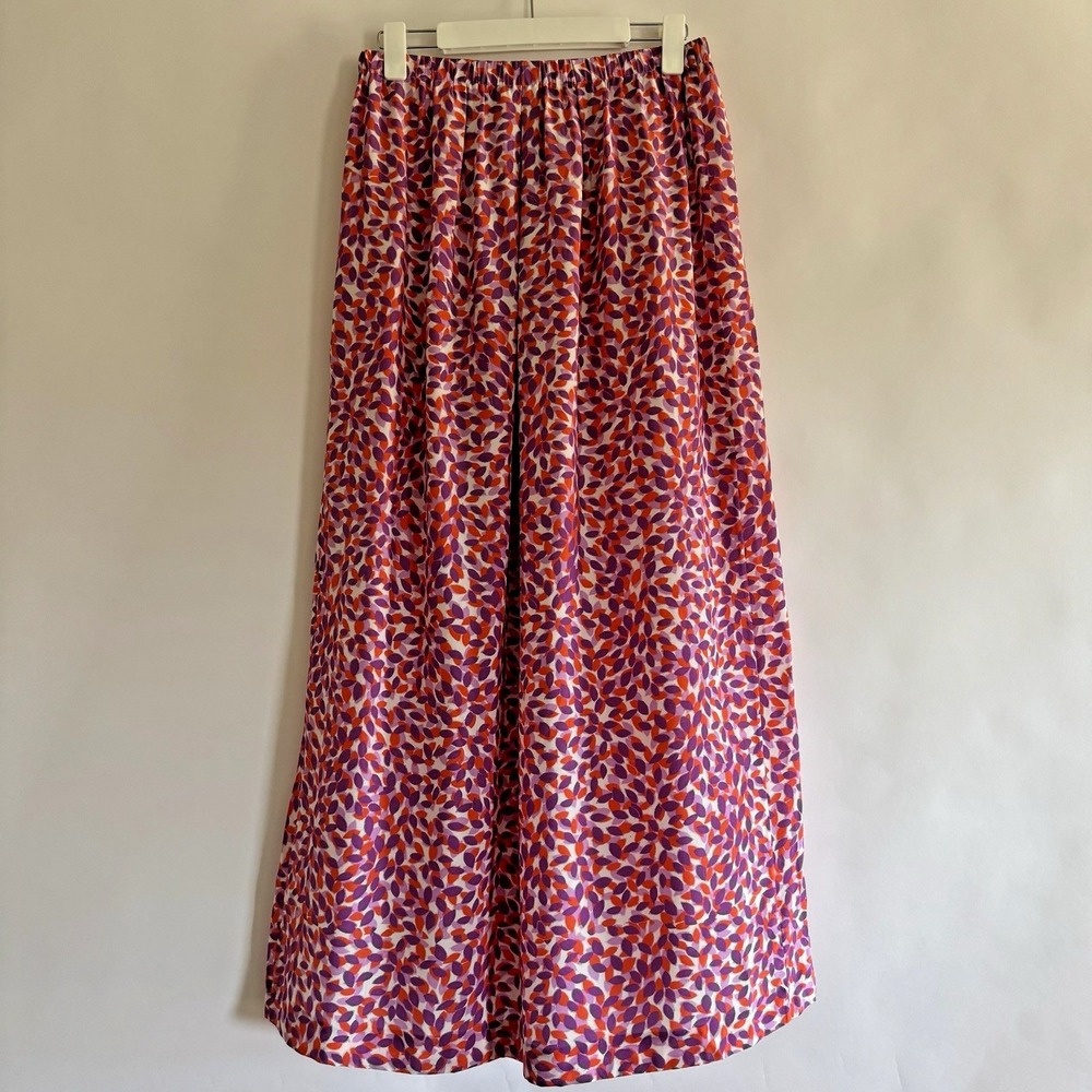Ports 1961 Womens Silk Maxi Skirt 8 Purple Orange Leaves Botanical Spring Summer